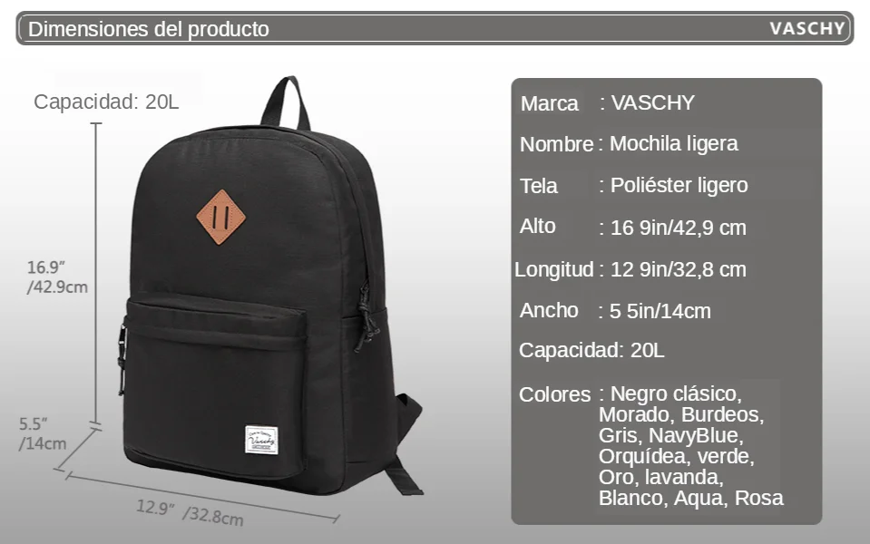Mochila Vaschy Unisex Clásico Negro Mochila Vaschy Unisex Clásico Negro