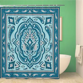 

Bathroom Shower Curtain Floral Indian Paisley Pattern Border Vintage Flower Ethnic 66x72 inches Waterproof Bath Curtain Set with