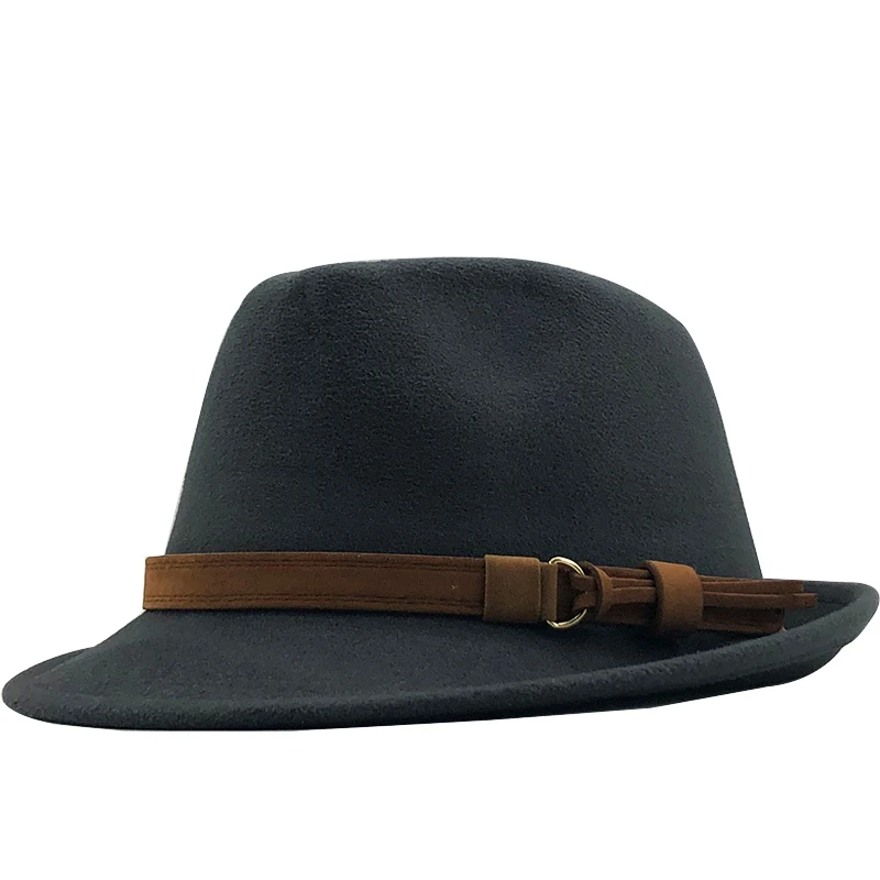 Wool Fedora Hat For Women Men Winter Autumn Elegant Lady Gangster Trilby Felt Homburg Church Jazz Hat 55-58CM adjustable