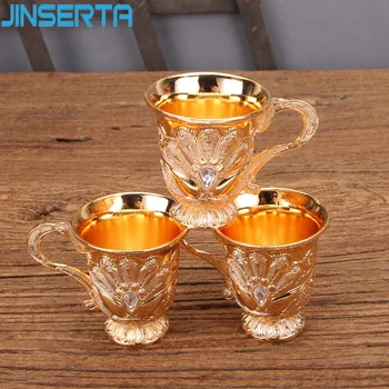 

JINSERTA Vintage Wine Glass Mini Tea Coffee Cup European Luxury Gold High Stand Desktop Cup Creative Decoration