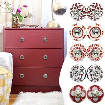 

2Pcs Chinese Ceramic Handles For Cabinets Door Hardware Furniture Pull Knobs Drawer Wardrobe Cupboard Kitchen Decor