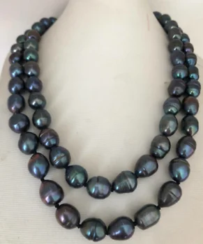 

stunning 11-13mm tahitian baroque black green pearl necklace 36inch 50"