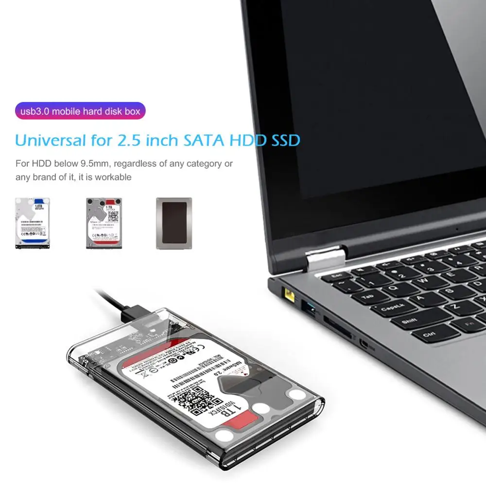 Прозрачный 2 5 дюймов USB 3 0 SATA HD коробка SSD жесткий диск внешний HDD корпус прозрачный
