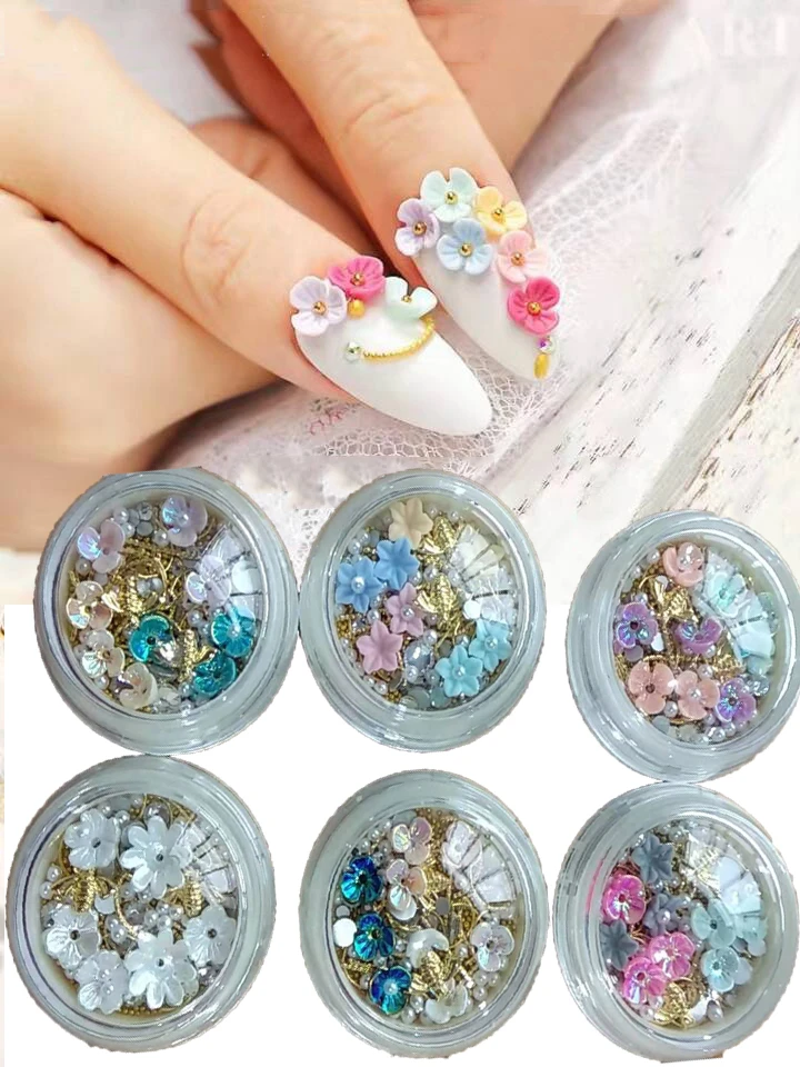 ネイルアート用の宝石とラインストーンの組み合わせ 6色 マニキュアとペディキュア用 さまざまな花のモチーフ リベット 1ジャー B1211 Rhinestones Decorations Aliexpress
