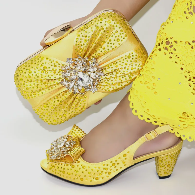 

Latest Yellow African shoe and bag set for party italian shoe with matching bag new design ladies matching shoe and bag italy
