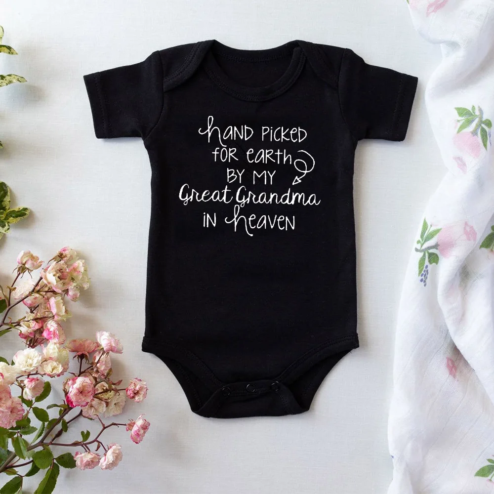 Baby Summer Bodysuits Cotton Newborn Jumpsuit Hand Picked For Earth By My Great Grandma In Heaven Short Sleeve Body Baby Outfits