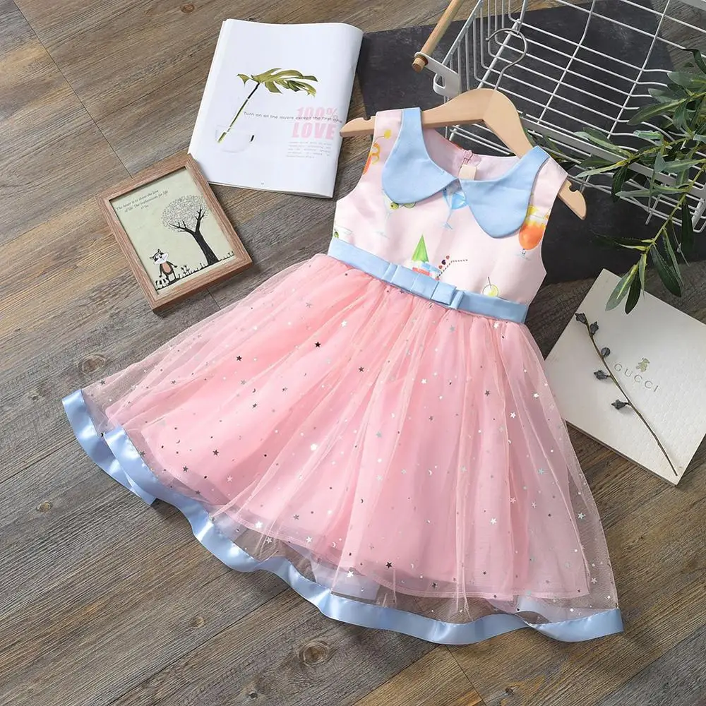 

Cute Ball Gown Princess Dress Sleeveless Starry Sky Tulle Dress Doll Collar Dress Girls for Birthday Party Wedding Kids Dresses