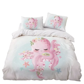 

Cartoon Pink Octopus Bedding Set Bedroom Decor Bedspread Kids Gift Microfiber Hypoallergenic Zipper Duvet Cover Pillowcase