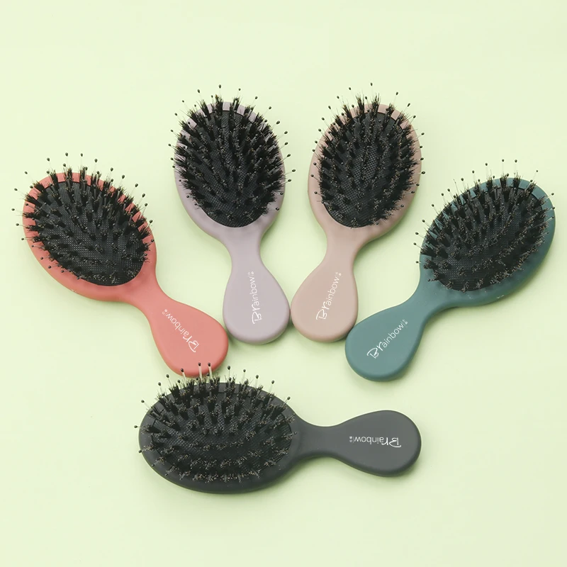 Brainbow 1PC Bristle Hair Brush 5 Colors Anti-static Non-slip Handle Hair Comb Head Scalp Massager Cute &Mini Sized Comb