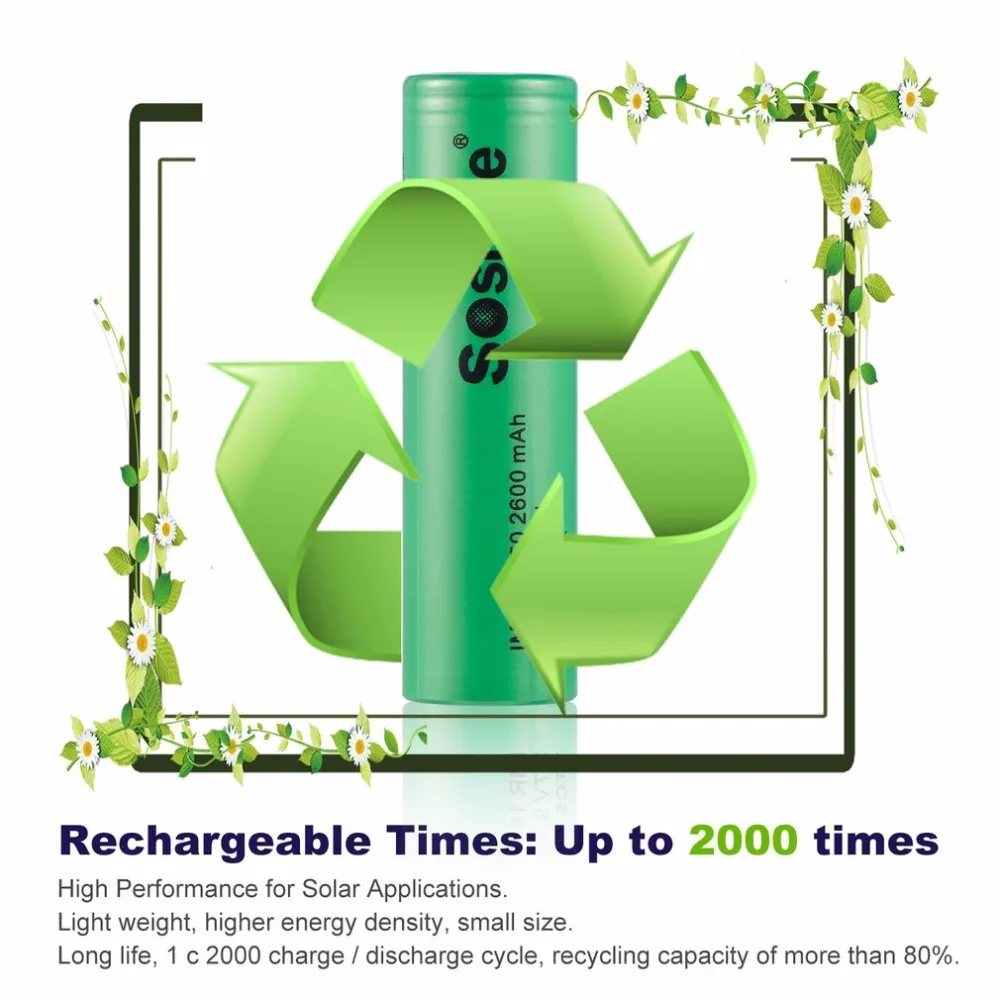 Soshine 4 шт. IMR 18650 60A 2600mAh 3,7 V 9,62 WH VTC5 аккумуляторные батареи низкий саморазряд без эффекта памяти зеленый