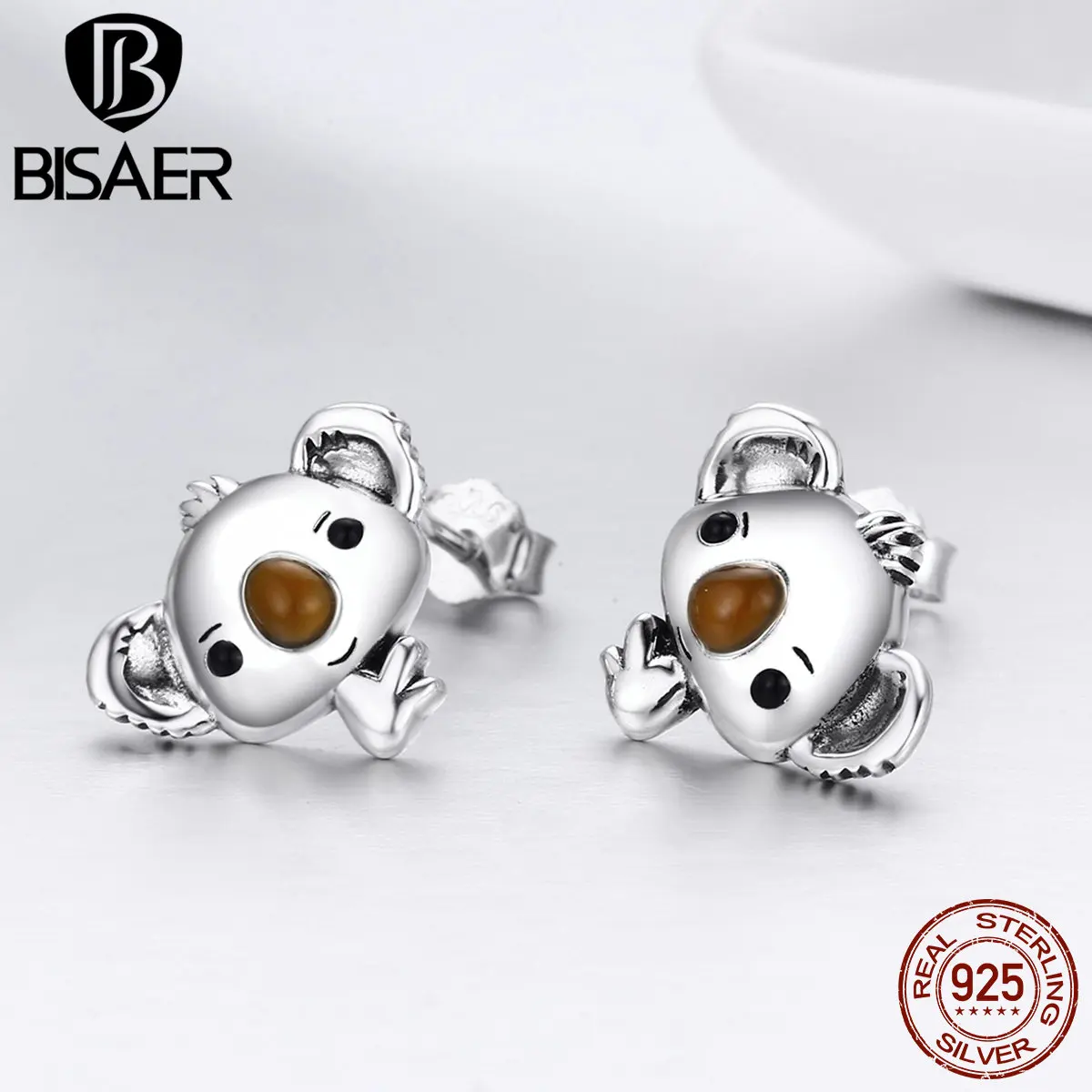 Серьги гвоздики из серебра 925 пробы в виде медведя коала|Серьги-гвоздики| |