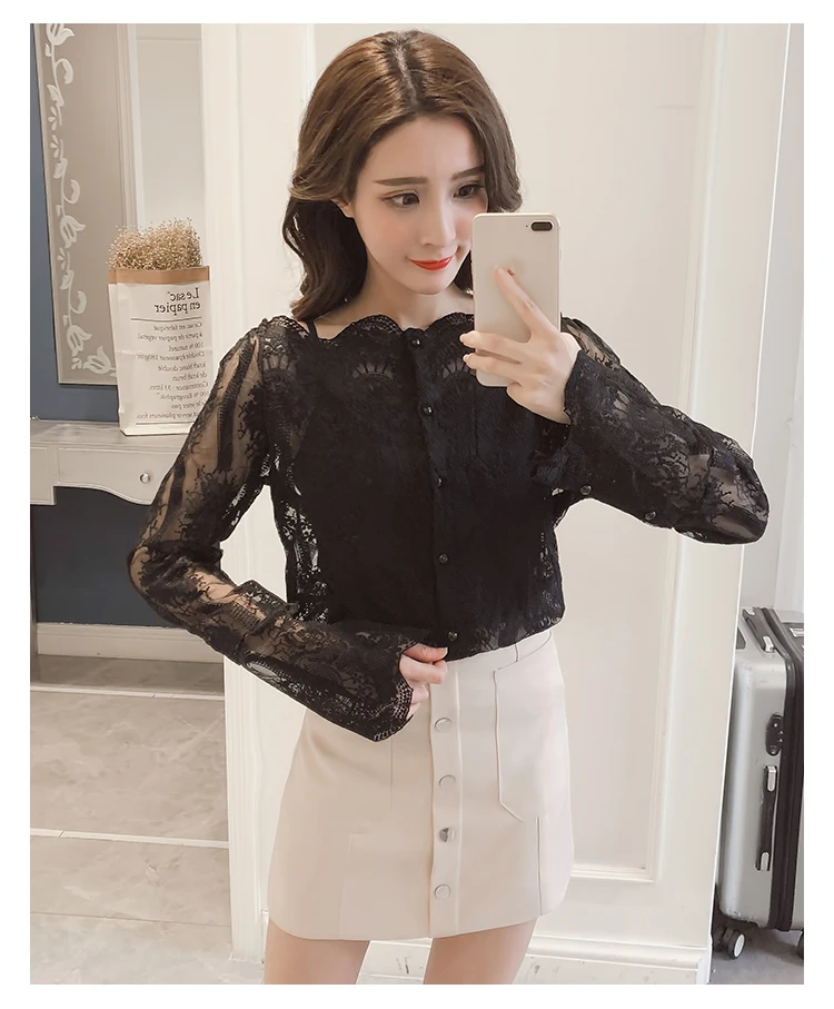 Сексуальный Кружевной топ с открытыми плечами Новая Осенняя модная женская блузка с длинным рукавом элегантное женское платье повседневное Blusa Feminina ремень