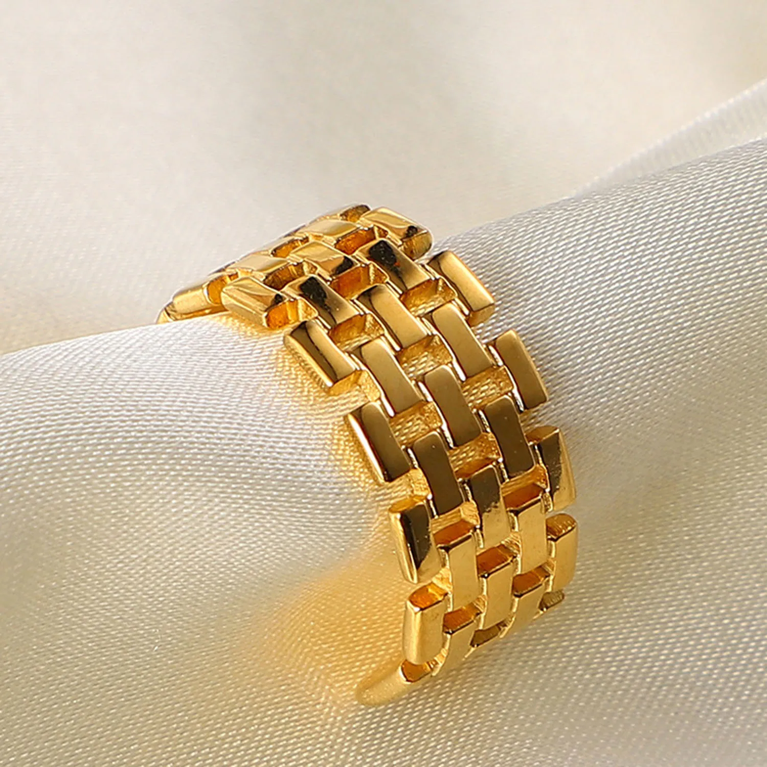 Multi-layer Geometric Brick-shaped Hollow Open Ring Gold Color Wide Punk Style Fashion Adjustable Ring Women Jewelry 4