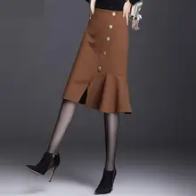 Новое поступление, модная Высококачественная шерстяная осенне-зимняя женская юбка с высокой талией, повседневная Юбка До Колена размера плюс, MLXL2XL3XL4XL