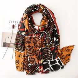 Autumn Winter Fashion African Geometric Fringe Viscose Shawl Scarf lady High Quality Print Soft Hijabs and Wraps Muslim Sjaal