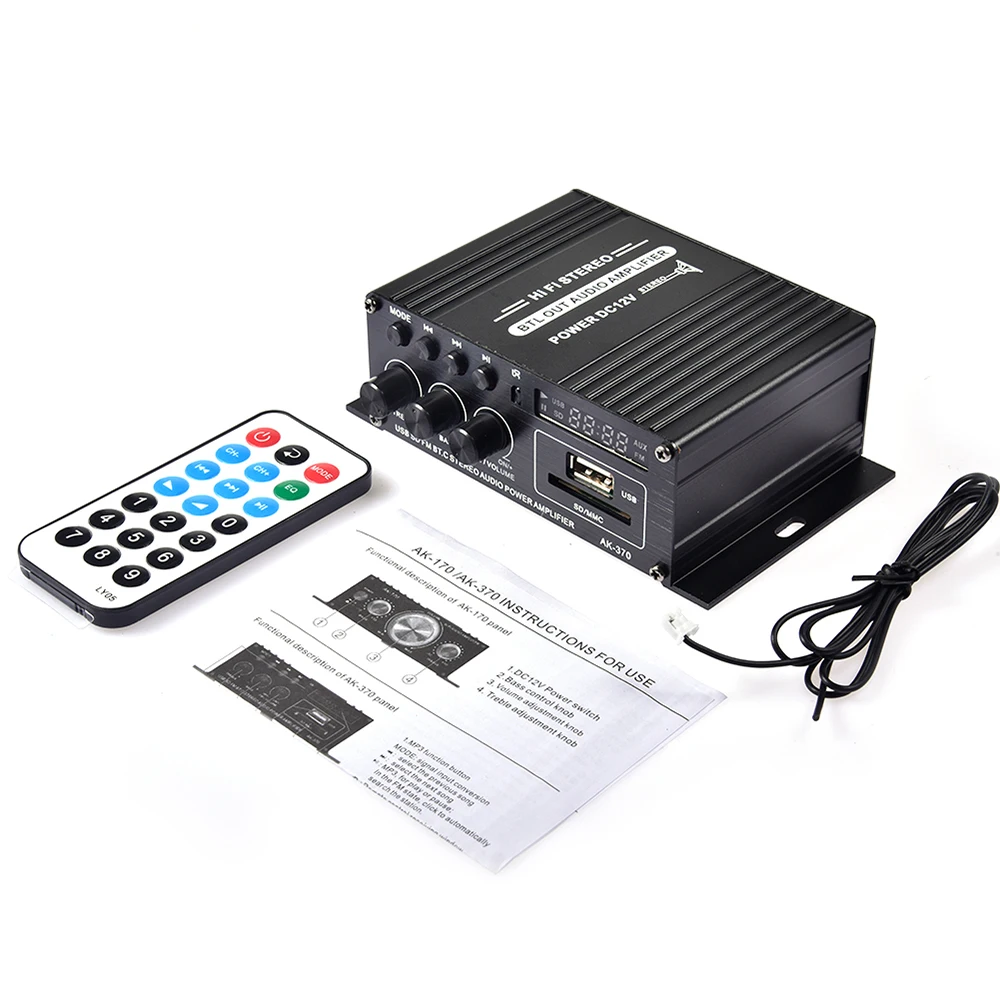 400W DC12V Amplifier HiFi Car Stereo Music Receiver FM MP3 Power-Amplifier Suitable for S-D-card U disk AUX input MP3 play