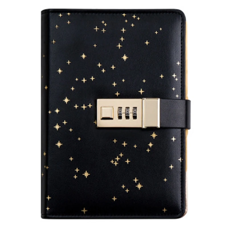 

A6 Loose-Leaf Student Account Creative Black Gold Star Cool Gift Boxed Password Notebook