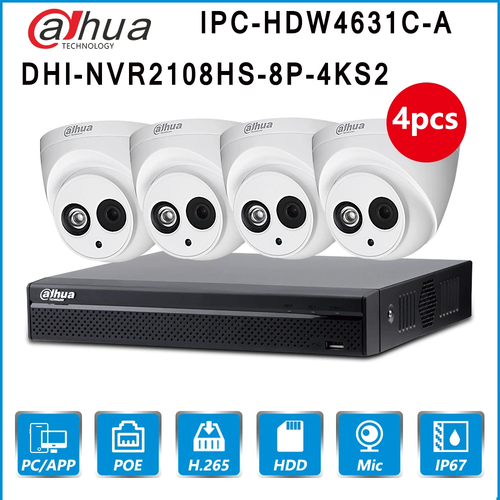 Dahua комплекты 4MP 8+ 4 камеры безопасности системы 4K IP камера IPC-HDW4433C-A и 8CH POE NVR2108HS-8P-4KS2 системы видеонаблюдения P2P