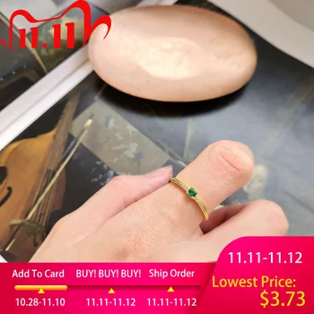 

New 925 sterling silver green zircon rings gold fashion adjustable open finger rings for women girls charm jewelry holiday gift