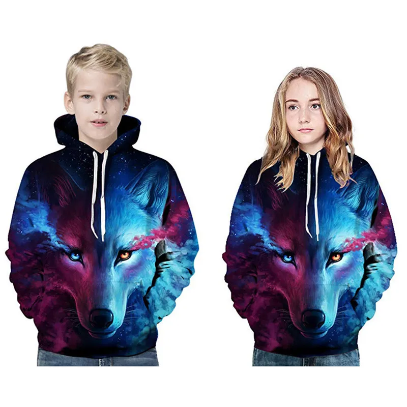 Telotuny Wolf/толстовки с 3D принтом для мальчиков и девочек весенне-осенняя верхняя одежда для подростков детская толстовка с капюшоном пуловер с длинными рукавами Топы