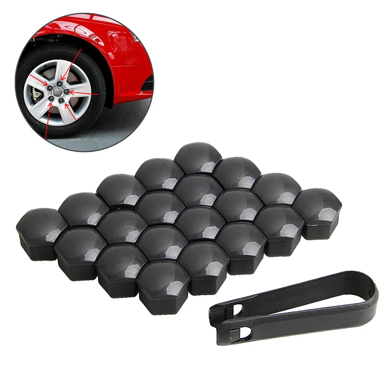 20Pcs/Set 17mm Car Wheels Plastic Nuts with Screw Cap Removal Tools