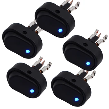 

5Pcs 3-Pin Waterproof 12V 30A Rocker Toggle Switch Blue LED Light Car Boat