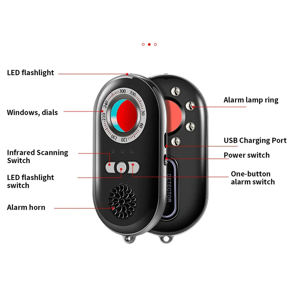 Camera Detector Infrared Portable Personal Alarm 3-in-1 Functionality Anti Monitoring With LED USB Charging