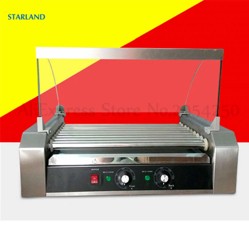 

Electric Hot-Dog Grill Commercial Hotdog Maker Warmer 11-Roller Cooker Grilling Machine With Hood Cover