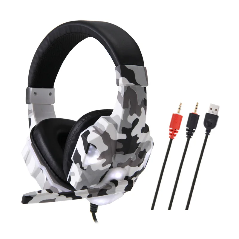 FOOVDO Gaming Headphone 3D Stereo Sound Earphone Wired Gamer Headsets with Adjustable Mic LED Light for Computer PC Gamer