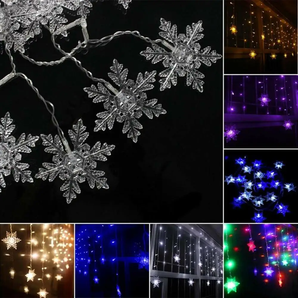 Штепсельная Вилка 3,5 м, Рождественская гирлянда, 96 светодиодный гирлянда-сосулька, сказочный светильник, гирлянда для свадебной вечеринки, занавески, украшения сада, переменный ток 220 в 240 В - Испускаемый цвет: 3m snowflake