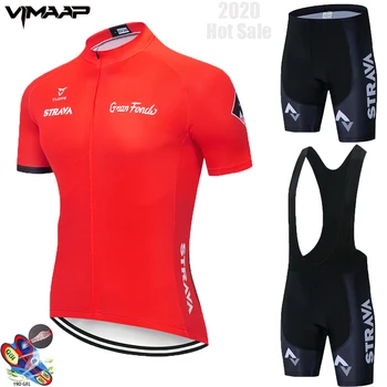 

2020 new red STRAVA Pro Bicycle Team Short Sleeve Maillot Ciclismo Men's Cycling Jersey Summer breathable Cycling Clothing Sets