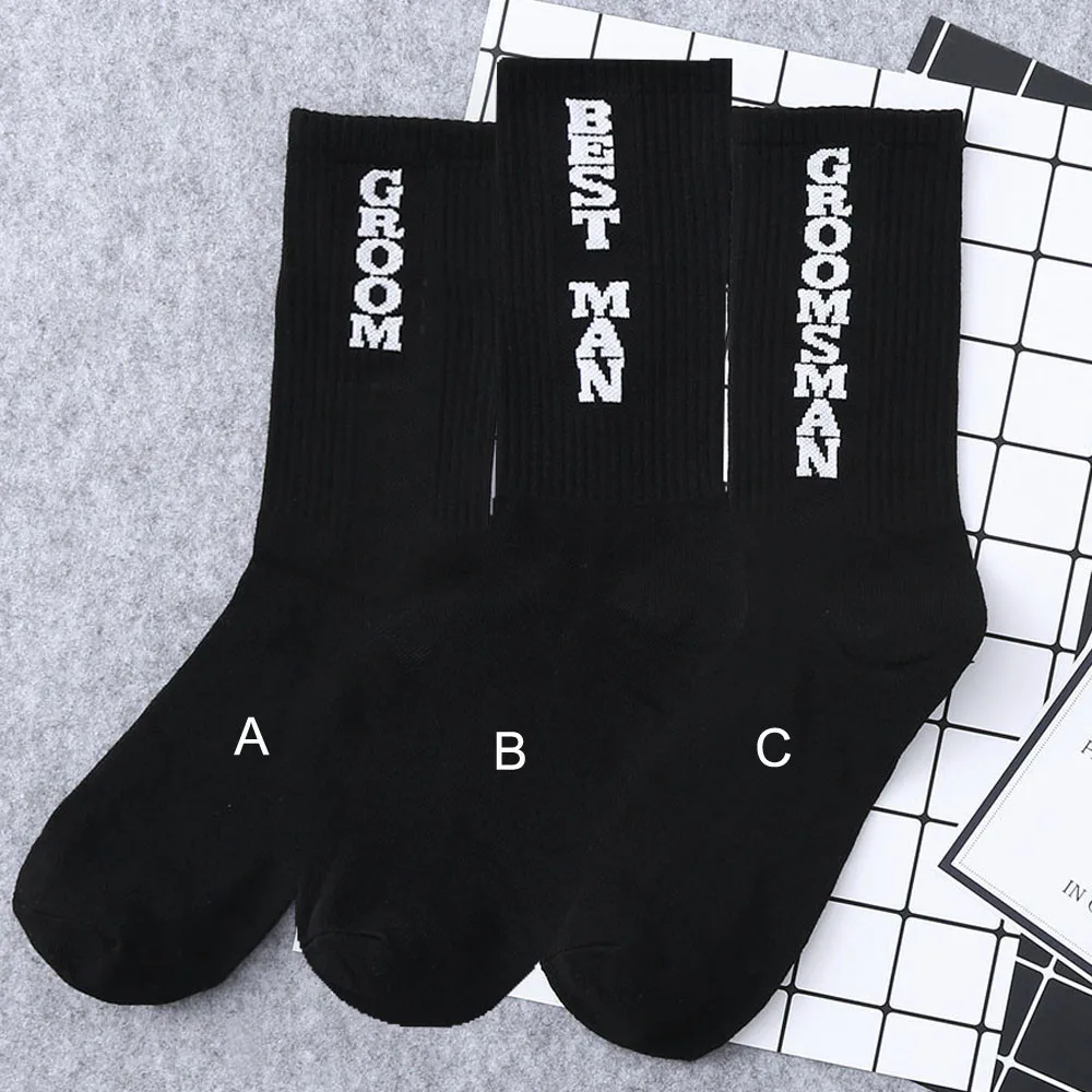 

Casual Winter Winter Mens Groomsman Wedding Letter Print Novelty Crazy Crew Short Socks Stocking Men Sock Negocio Mannen Sokken
