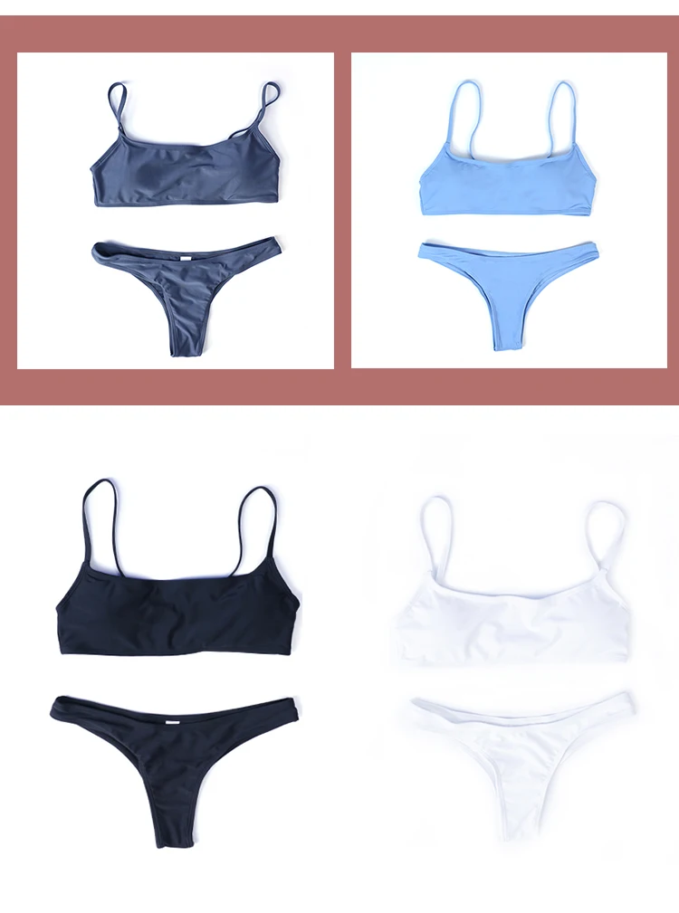 2020 New Summer European and American Split Swimsuit Women Solid Color Bikini Swimming Multicolor Sexy Ladies Swimsuit