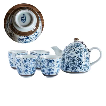 

Ceramics Tea Cups Set Floral Printing Tea Pot Ceramics Teapot Creative Water Jar Set Teaware Kettle with 4pcs Cups