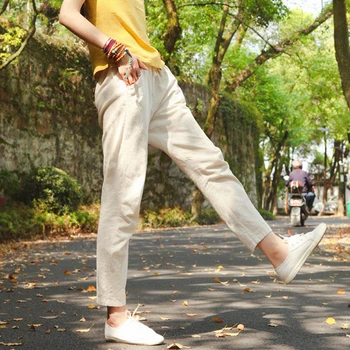 

Cotton and Linen Women's Trousers New Linen Casual Haren Pants Loose Nine Points Women's Trousers Summer Thin