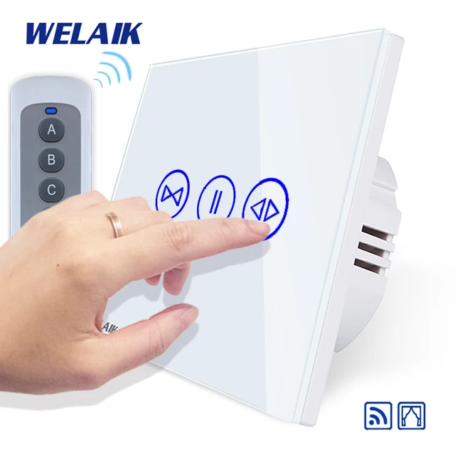 WELAIK UK RF 433 МГц настенный сенсорный выключатель-Кристалл Стекло-панель Переключатель-пульт дистанционного управления-умный занавес-переключатель B1911CLCW/BR01 - Цвет: White Circle