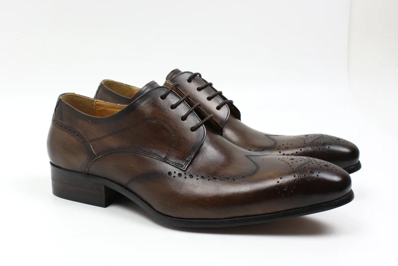 Handmade Men Dress Shoes Genuine Leather Derby Shoes Black Brown Pointed Business Office Work Lace Up Men's Formal Shoes Male