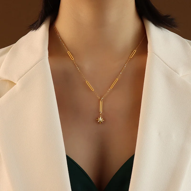 HighQuality Yellow Gold Color Zirconia Hexagram Pendant Necklace 316L Stainless Steel Jewelry for Woman Factory Price Never Fade | Украшения