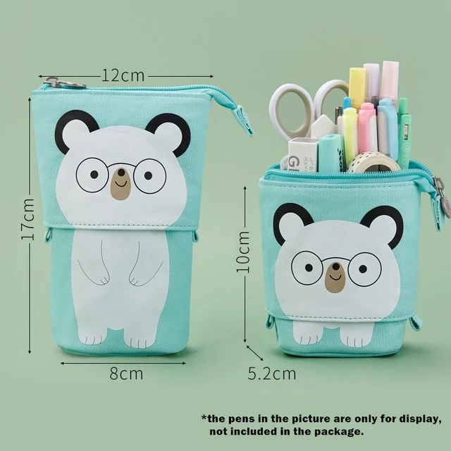 Angoo [Fun] Pen Pencil Bag Case, Cartoon Cute Cat Bear Sheep Canvas Fold Standing Holder Stationery Organizer Kids Gift A6445 Doctor bear