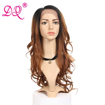 

DQ Long Sleek Layered Wig Deep Wave Synthetic Lace Front Wigs For Black Women Ombre Brown Wig 22 Inches High Temperature Fiber