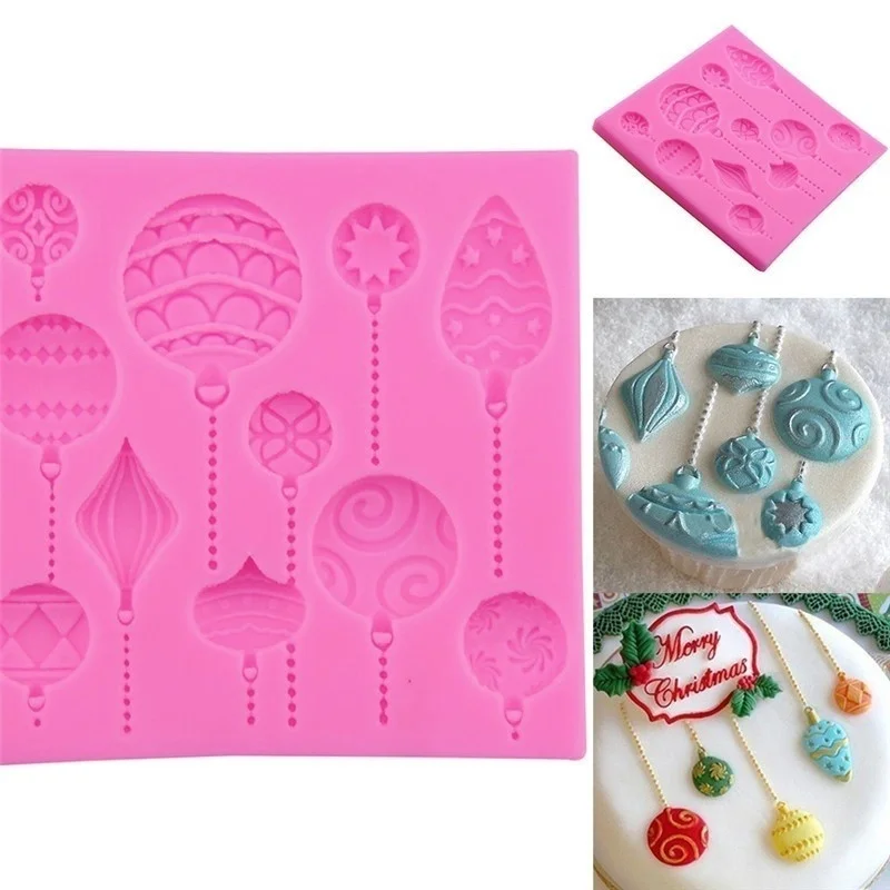 Christmas Ball Shape Silicone Mould Christmas Ornament Fondant Cake Mold Emboss Cutter Cake Craft DIY