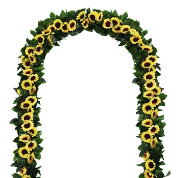 

2 Pack Artificial Sunflower Garland Silk Sunflower Vine Artificial Flowers With Green Leaves Wedding Table Decor