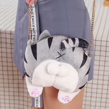 

Cute Cat Butt Tail Plush Handbag Women Crossbody Shoulder Bags Purse Metal Chain Lady Messenger Bag sac a main Drop Shipping