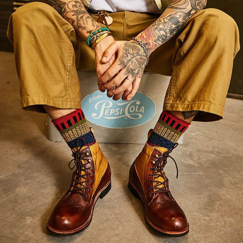 Autumn Winter Men's Short Boots Retro Make old American Casual Oaratrooper Locomotive Shoes EUR 38-48 mens leather boots motorcycle leather boots