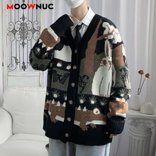 

2022 Vintage Cardigan Oversized New Japanese Harajuku Cartoon Knitted Sweater Pullover Hip Hop Streetwear Loose Knitwear MOOWNUC