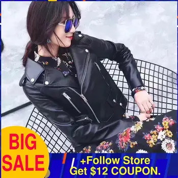 

2020 Black Women Biker's Style Leather Jacket Plus Size XXXL Genuine Thin Sheepskin Spring Short Slim Fit Girls Leather Coat
