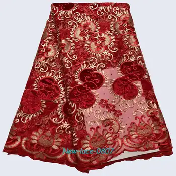 

New French Nigerian sequins net lace,African velvet tulle mesh Sequence lace fabric high quality for wedding dress 5yards/lot 03