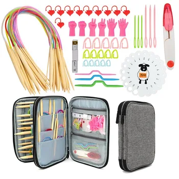 

Jiwuo Knitting Needles Set 18pcs 60cm Circular Bamboo Knitting Needles Crochet Needles Yarn Weave Knitting Needles Set With Bag