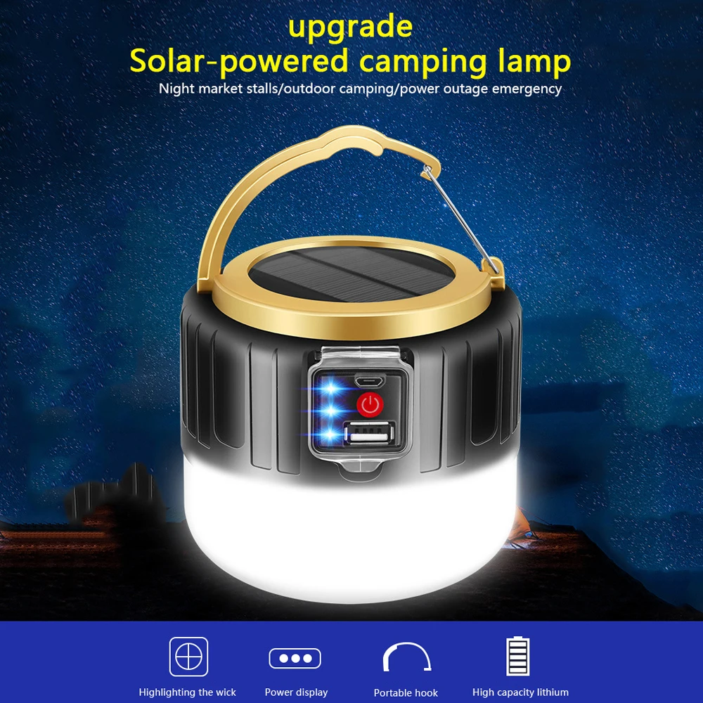 Newest 280W Camping Light Solar Outdoor USB Charging 3 Mode tent Lamp Portable Lantern Night Emergency bulb Flashlight For BBQ 13