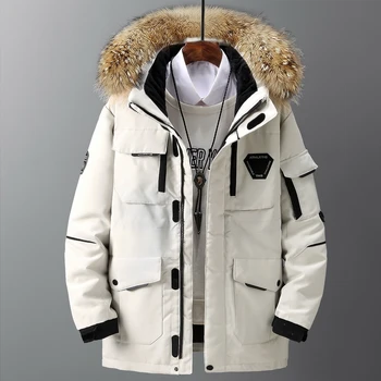 

Thicken Down Coat Men With Big Real Fur Collar Warm Parka -30 degrees Men Casual Thick Winter Waterproof Down Jacket Size 3XL
